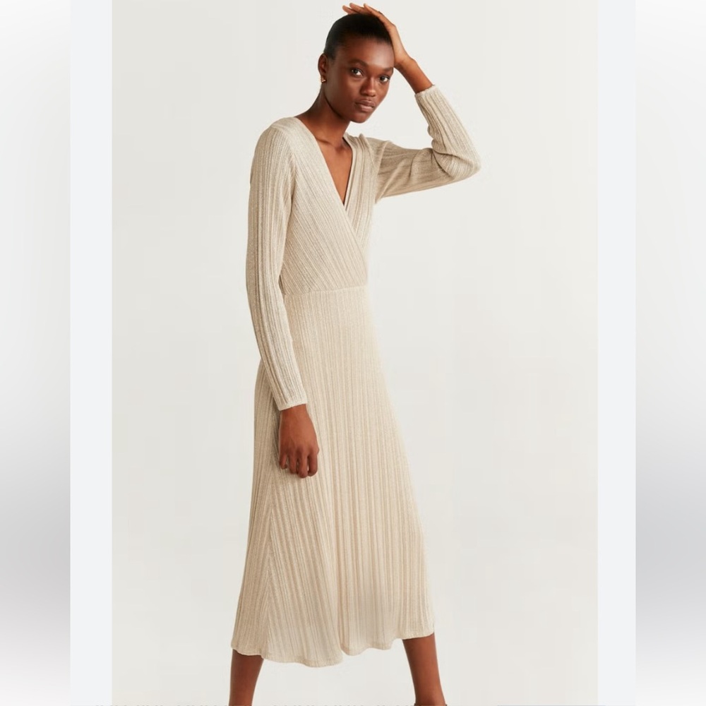 Mango Sparkly Champagne Midi Dress